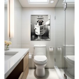 DARO Design - Toilet Picture on 6 mm HDF 40 x 30 cm Pug Dog on Toilet Wall Decoration Pictures Funny Gift