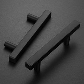 Estmoon 30 Pack 3 Inch Cabinet Handles Matte Black Cabinet Pulls Stainless Steel Drawer Pulls Square Handles for Cabinets Dressers Cupboard 76mm Hole Centers Kitchen Cabinet Hardware, 5'' Total Length
