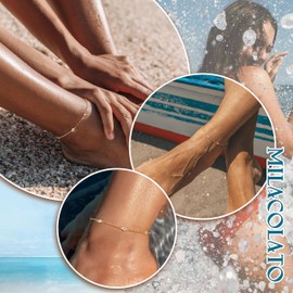 MILACOLATO Ankle Bracelets for Women 925 Sterling Silver Clasp Waterproof Anklets Adjustable Women’s Anklets CZ/Layered/Bead/Tennis Link Anklets Beach Jewellery A-G