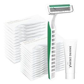 Kit de afeitadora de 3 hojas con 50 unidades a granel, cabezal pivotante con protector, 15 g de crema por unidad