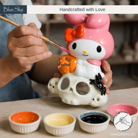 Blue Sky Clayworks My Melody Figural Skull Candle House, Ceramic, 6.325" L x 5" W x 8.5" H, Spooky-Sweet Glow