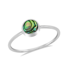 AeraVida Simply Chic Round Shaped Abalone Shell .925 Sterling Silver Ring