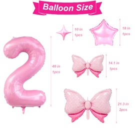 Pink Birthday Decorations - 40inch Number 2 Balloons with Coquette Balloons for Coquette Birthday Decorations - Bow Party Supplies