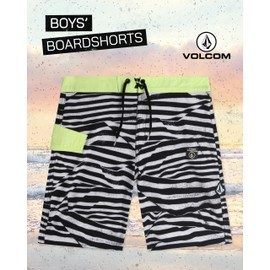 Volcom Boys' Board Shorts - UPF 50+ Quick Dry Swimwear Bathing Suit - Swim Trunks Swimsuit for Boys (8-16), Size Small, Black/White