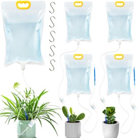 Pack of 5 Plant Watering Drip Irrigation Bags, 3.5 L Efficient Automatic Watering System with Adjustable Flow Valve Switch for Plants Watering on Holiday or Daily Use