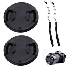 Pack of 2 Universal Lens Caps, Lens Protection Caps, 58 mm, 2 x Lens Cap Holders, SLR Camera Lens Cover, Lens Protection, Protective Cap Lens Protection