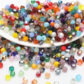 Pack of 200 4 mm Crystal Glass Beads, Faceted Glass Beads, Colourful Glass Beads, Faux Pearls, Multicoloured Assorted Beads, Mixed Craft Beads for Crafts, Bracelets, Necklaces, Jewellery, Mixed