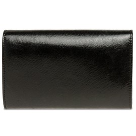 Caspar TA424 Stylish Elegant Women's Metallic Envelope Clutch Bag Evening Bag with Long Chain, black