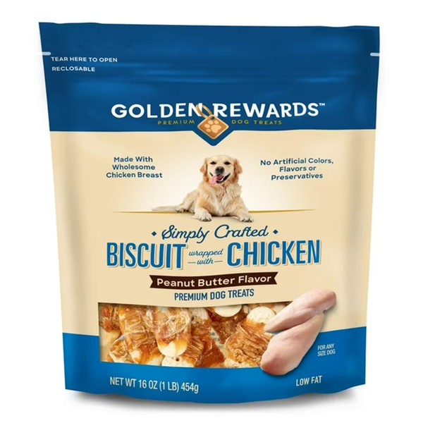 Golden|Rewards Chicken Wrapped Dog Biscuits with Peanut Butter Flavor –