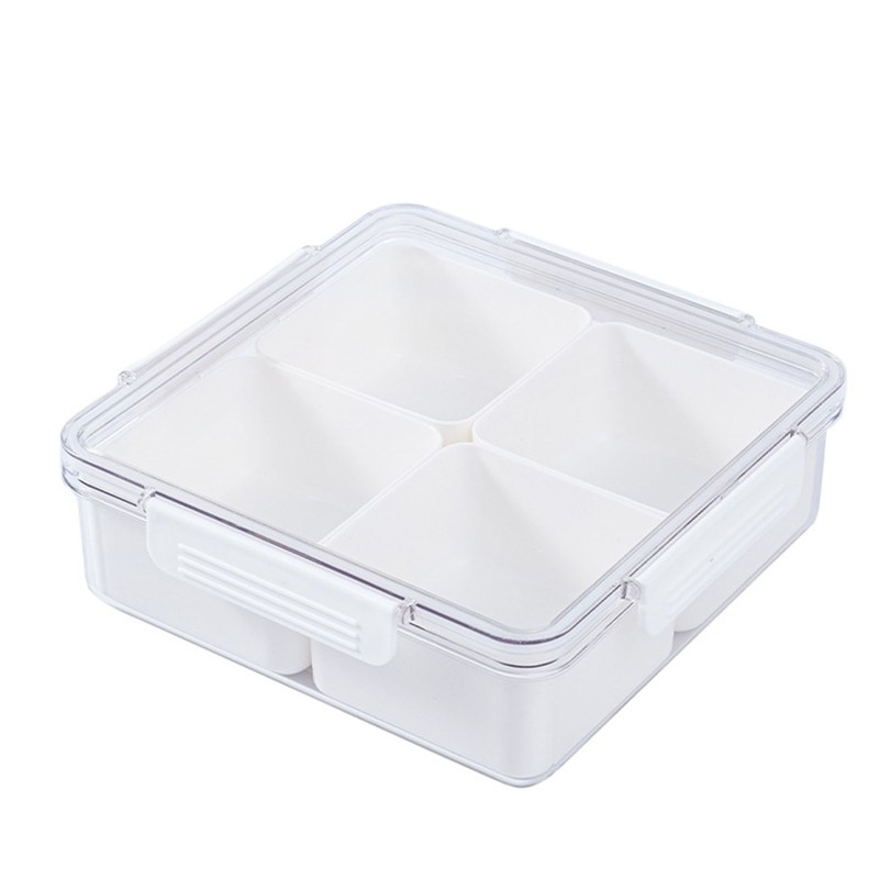 4 Compartment Snack Box Transparent Multifunctional Tight Sealing Divided Food