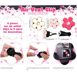 GZDMFS 6 Piezas Flor de Margarita Clips de Ventilación de Coche, Coche Ambientador Salida Clip Encanto Decoración (Rojo Blanco Negro, 3.3 cm, 3 cm)