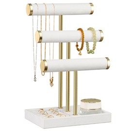 Josmimic 3 Tier Bracelet Holder Display - Detachable T Bar White Velvet Bracelet Holder, Jewelry Holder Organizer for Bracelet, Necklace, Watches, Rings