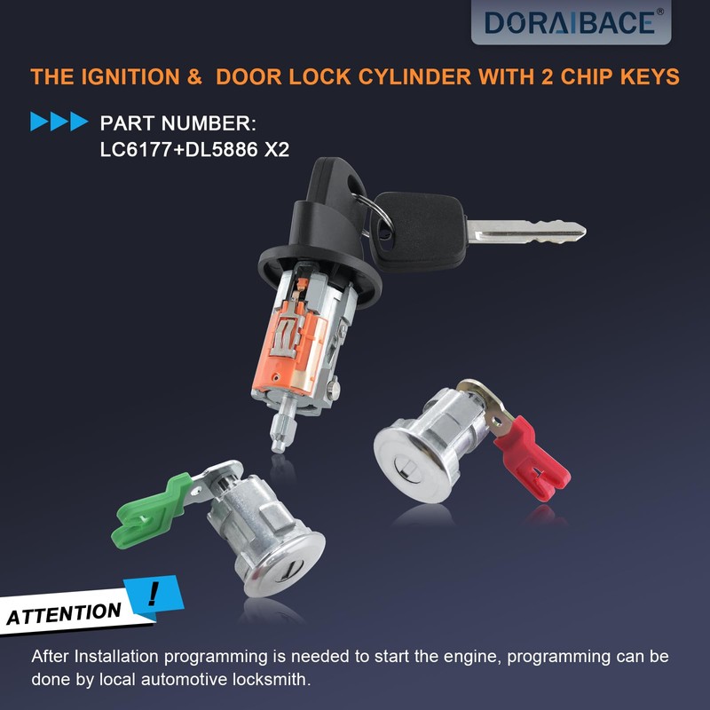 Ignition Switch Lock Cylinder&Two Door Lock Cylinder Set With 2