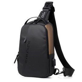 Hjkiopc Chest Bag Sling Bag Men's Small Shoulder Bag Outdoor Waterproof Casual Men's Bag Lightweight Strap Bag for Work Travel Hiking Everyday etc., B-Black Gold, Simple style