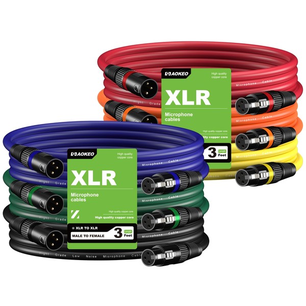 Aokeo XLR Cables 3FT 6 Pack, XLR Male to Female