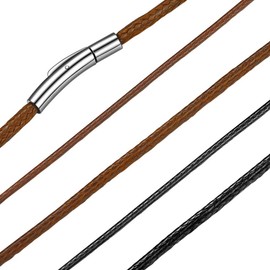 Bandmax Leather Necklace Bracelet Black/Brown Braided Leather Chain Women's Men's Necklace with Stainless Steel Clasp 2 mm/3 mm Wide Leather Cord Necklace Wax Cord Chain for Pendants, 40-76 cm