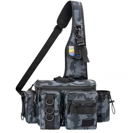 THKFISH Fishing Tackle Bag Fishing Sling Pack Portable Fly Fishing Bag Tackle Box Bag with Rod Holder B.Bluecamo-M Size