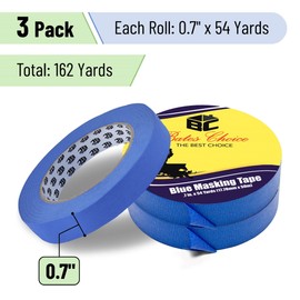 Bates Painters Tape - 0.7 Inch, 3 Pack, 54 Yards Each, Blue, Wall Safe, Paint & Masking Tape