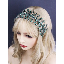 Brihasory 7Colors Wedding Full Rhinestone Headband for Bride Bohemian Luxurious Women Hair Accessories for Prom Party Banquet Bridesmaid Headpieces Goddess Costume Hair Decoration(Green)