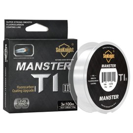 SeaKnight T1 II Double Layers Fluorocarbon Coated Line 100m/110yds Carp Fishing Line Transparent Invisible Monofilament Fast Sinking Clear Leader Line for Saltwater Sea Fishing 3-35LB