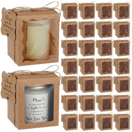 ReliThick 50 Set Candle Gift Box Transparent Gift Packaging Box for 4-10 oz Candles 50 Paper Thank You Tag Bundle Hemp Rope for Wedding Birthday Baby Shower Party Favor, 3.35x3.35x3.94 in(Kraft)
