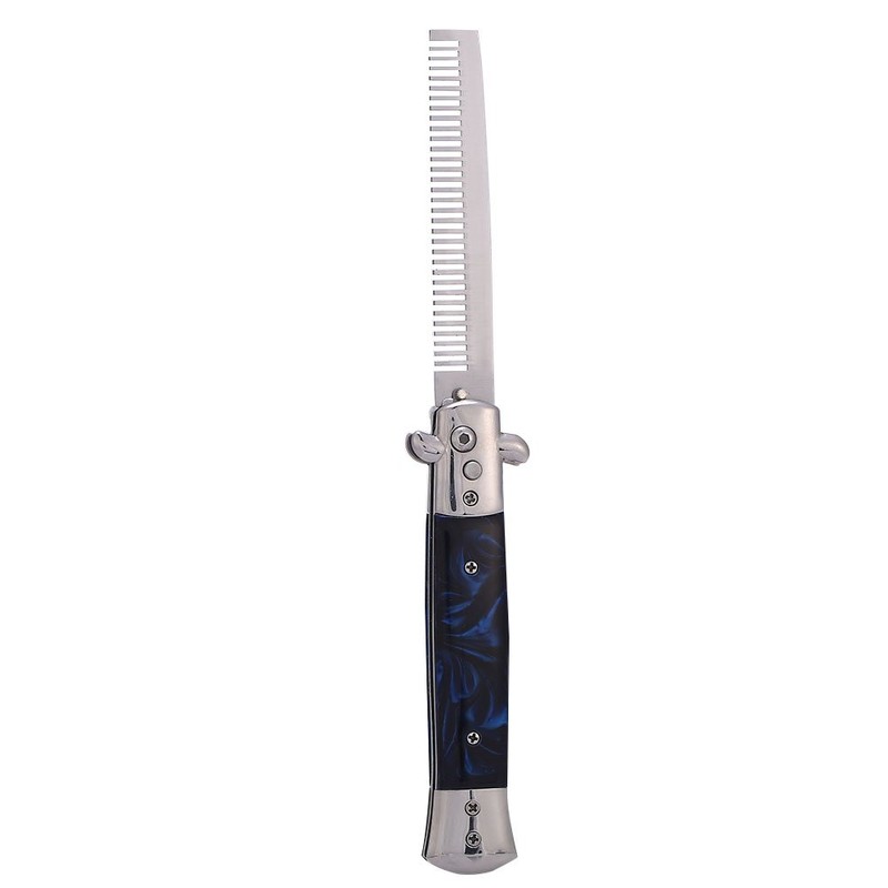 Men's Foldable Pocket Comb, Switchblade, Spring Folding Mechanism, Press Stud