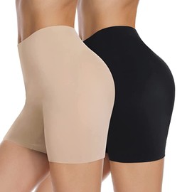JOYSHAPER Slip Shorts for Under Dresses Women Seamless Boyshorts Panties Anti Chafing Underwear Shorts #2 black+beige Medium