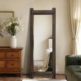 Full Length Mirror with Wood Frame ，60" x 21" Standing Full Body Floor Wall Mounted Hanging Mirror for Bedroom, Living Room，Cloakroom
