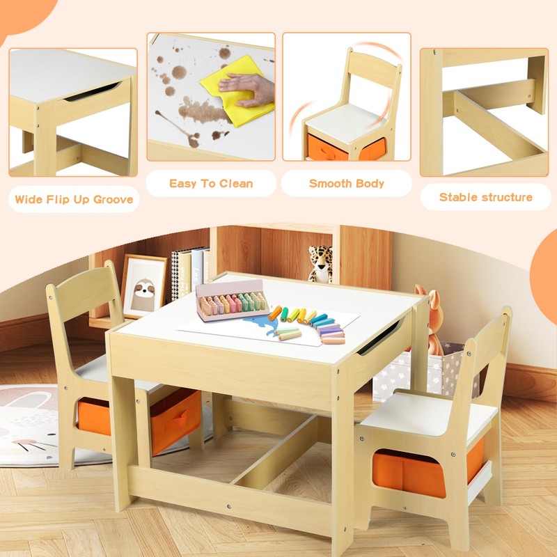 Kinder King Kids Wood Table & 2 Chairs Set, 3