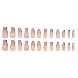 Advanced purple gradient style,Short almond-shaped nails,12 sizes - 24 nail kit with jelly glue + rubbing strips (Black French nails)