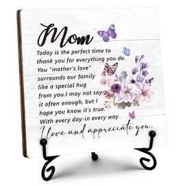 Thank You Gifts for Mom from Daughter Son, Mother's Day Thanksgiving Gifts for Mother, Christmas Gift for Mom, Rustic Wooden Sign with Stand for Family Kitchen Bedroom Decor, 5" x 5"-A05