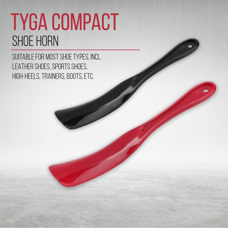 TYGA Shoe Horns, Snap-Proof, Flexible Strong Plastic (19cm) (2pk) (Black,