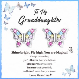 Butterfly Earrings Gifts for Girls, CZ Dainty Steel Plate Butterfly Earrings for 8-12 Years Old Girls Trendy Party Camps Daily Birthday Gifts for Her Birthday Gift 6 7 8 9 12 16 21 Years Old Jewelry