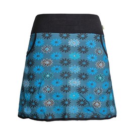 Vishes - Alternative Clothing - Women's Cotton Skirt with 70s Retro Flowers Printed and Pockets, turquoise