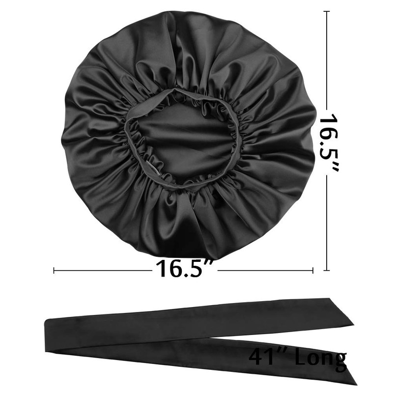 Alnorm Satin Bonnet for Natural Hair Curly Hair Braids Black