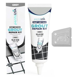 Tile Grout Repair Kit - Gray - Premixed Acrylic Sanded Grout, Waterproof Formula, Bathroom & Shower Grout Repair, with Plastic Applicator, 13.4 oz / 380 g / 0.84 lb
