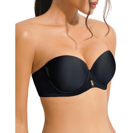 Percy Elle Women's Push up Strapless Bra Comfortable Padded Multiway Underwire T-Shirts Bras Convertible Straps Black