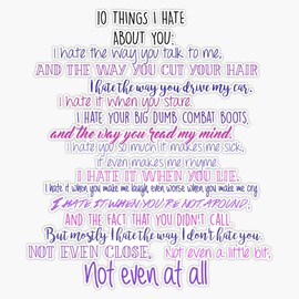 10 Things I Hate about You Bumper Sticker Vinyl Decal 5 inches