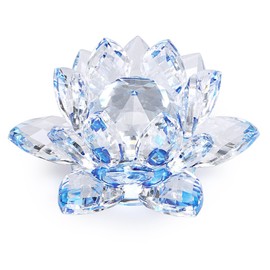 OwnMy Sparkle Crystal Lotus Flower Hue Reflection Feng Shui Home Decor with Gift Box (4 Inch/ 100MM Blue)