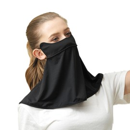 AWOCAN UPF 50+ Neck Gaiter Breathable Cooling Face Cover with Ear Sun Protection Loops Scarf Reusable Unisex (BLACK)