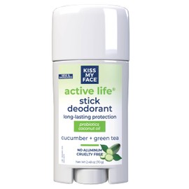 Kiss My Face Active Life Deodorant Contains Naturally Derived Ingredients, 72 Hour Odor Control | For Women and Men, Aluminum Free with Coconut Oil and Probiotics, Cucumber and Green Tea Scent