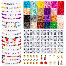 zenmag Beads for bracelets, 4952 pieces, 24 colours beads set for friendship bracelets, 1040 letter beads in ascending order and 50 pieces number beads with pendants, EUAGS102M01