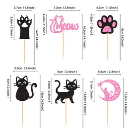 Ercadio - Paquete de 24 adornos para magdalenas para gatos, color negro, rosa, gato, maullido, cupcakes, gatito, gato, gatito, mascota, gato, cupcakes, decoración para cumpleaños, baby shower, fiesta, suministros para pasteles