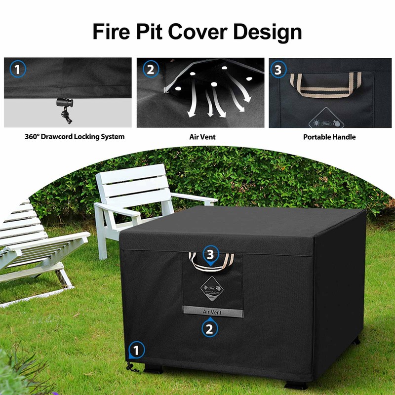 QH.HOME Fire Pit Cover Square Heavy Duty Fabric 100% Waterproof,