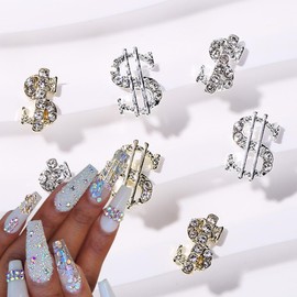 16Pcs Dollar Nail Charms 3D Silver Gold Nail Rhinestones Nail Charms Alloy Money Nail Design Crystal Nail Gems Decorations Nail Bling for Women Girls Acrylic Nail Jewelry Charms Manicure Accessories