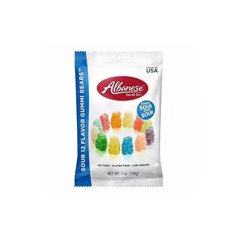 Albanese 12 Sour Flavors Gummy Bears 7 oz. (1-Bag)