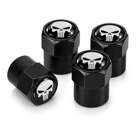 Aluminum Punisher Skull Valve Caps for Car Tire, 4 Pieces, Universal Valve Covers for Car, SUV, Motorcycle, Bicycle, Schrader Valves (4 x Black Punisher)