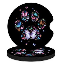 FJyuanqi Car Coasters for Cup Holders, 2 Pack Anti Slip Universal Rubber Car Cup Coaster for Women Men, Car Interior Accessories - Cute Butterfly Cat Paw