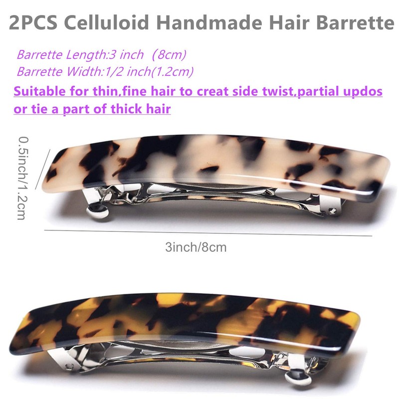 Eyegla 2PCS French Design Hair Barrette Tortoise Shell Celluloid Rectangle