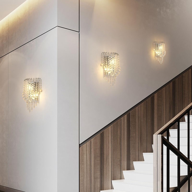 Goeco Crystal Wall Sconces, 11.8x7 Inch Chrome Wall Sconce Luxury